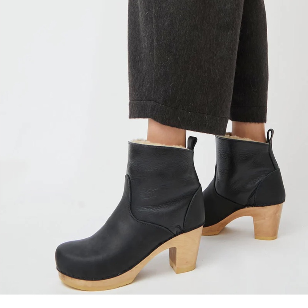 NWT No. 6 Black Leather Ankle Boots with Wooden Heel